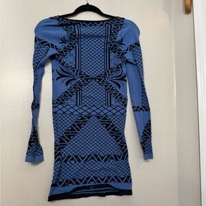 Free People Intimately Blue and Black Bodycon Longe Sleeve Dress size M/L